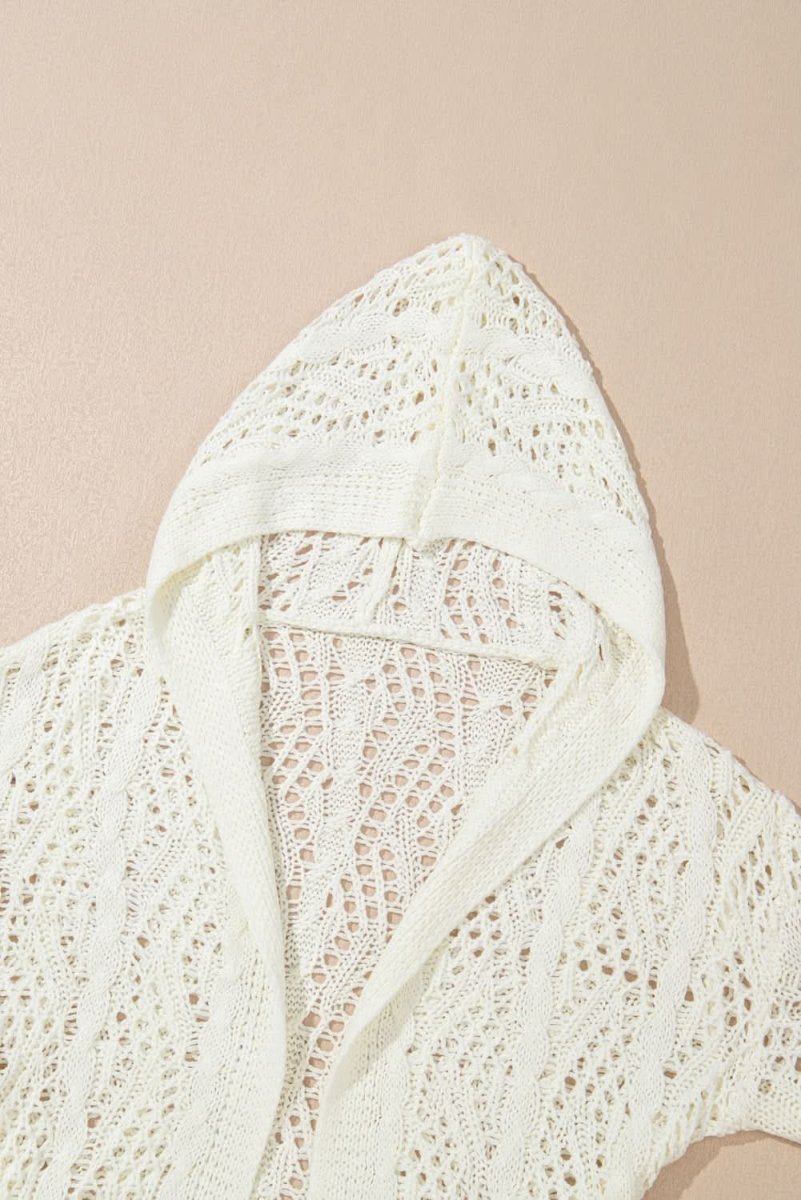 Chic White Knit Hooded Beach Cover-Up for Trendy Summer Style - Love Salve